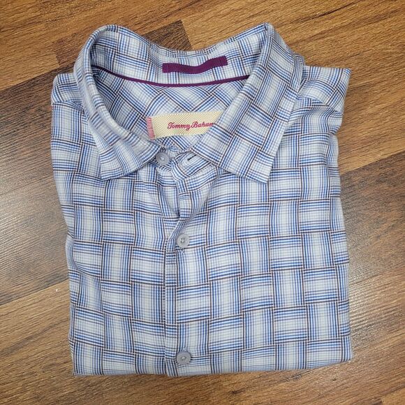 Tommy Bahama Other - Tommy Bahama Men’s L Blue Plaid Silk Blend Long Sleeve Button Shirt Casual